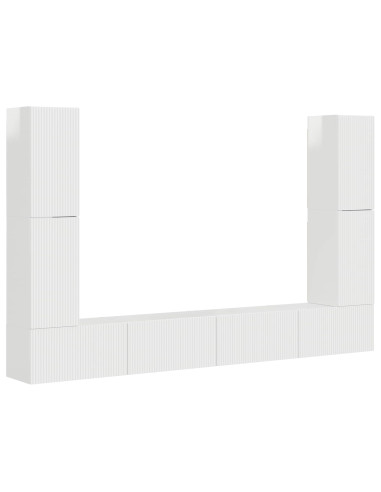 Set mobile TV 8 pcs Bianco Lucido Legno multistrato