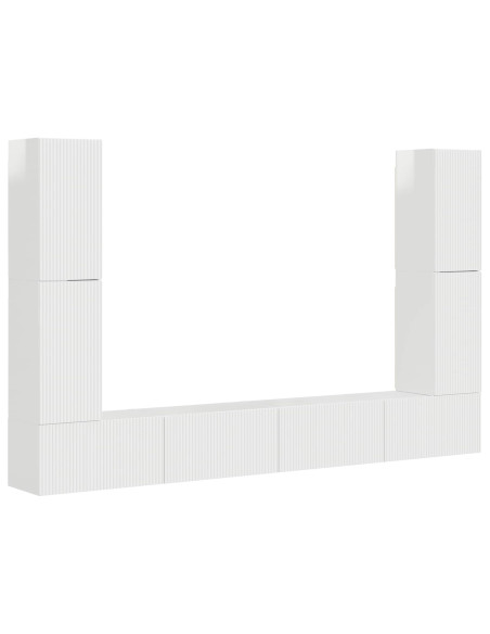 Set mobile TV 8 pcs Bianco Lucido Legno multistrato