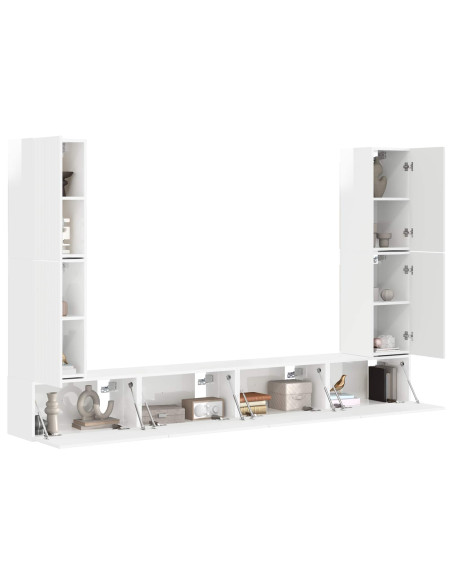 Set mobile TV 8 pcs Bianco Lucido Legno multistrato