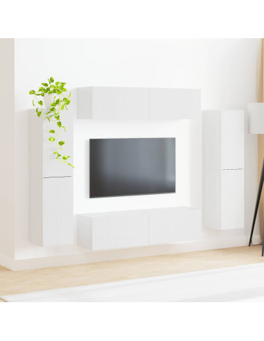 Set mobile TV 8 pcs Bianco Lucido Legno multistrato