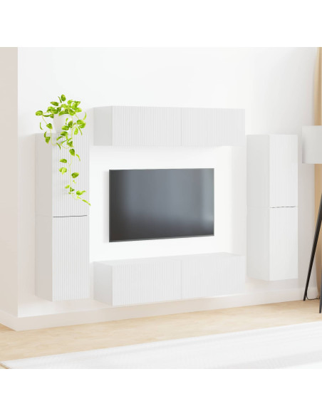 Set mobile TV 8 pcs Bianco Lucido Legno multistrato