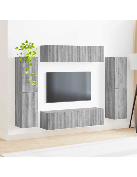 Set mobile TV 8 pcs Grigio Sonoma Legno multistrato