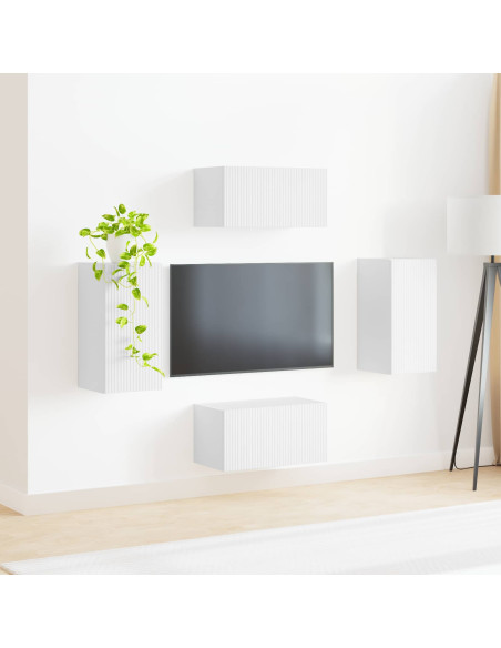 Set mobile TV 4 pcs Bianco Legno multistrato