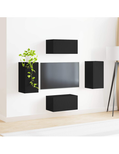 Set mobile TV 4 pcs Nero Legno multistrato