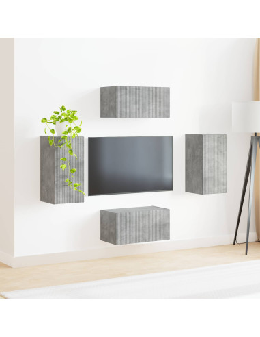 Set mobile TV 4 pcs Grigio cemento Legno multistrato