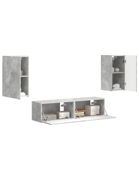 Set mobile TV 4 pcs Grigio cemento Legno multistrato