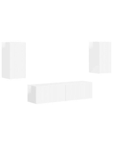 Set mobile TV 4 pcs Bianco Lucido Legno multistrato