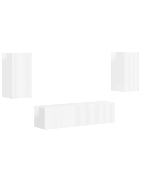 Set mobile TV 4 pcs Bianco Lucido Legno multistrato