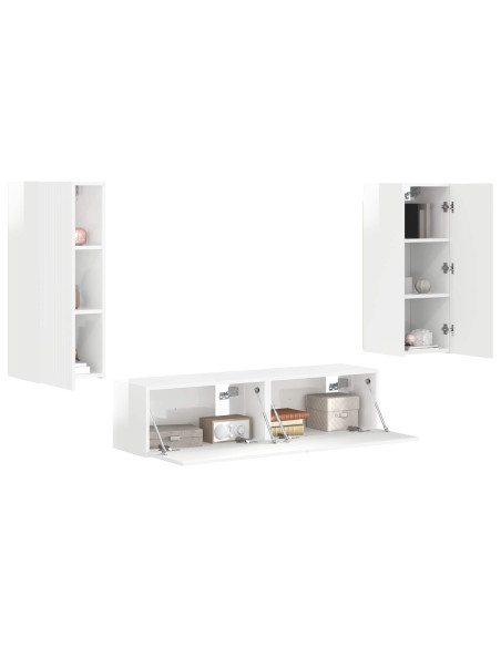 Set mobile TV 4 pcs Bianco Lucido Legno multistrato