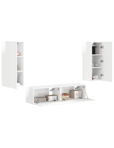 Set mobile TV 4 pcs Bianco Lucido Legno multistrato