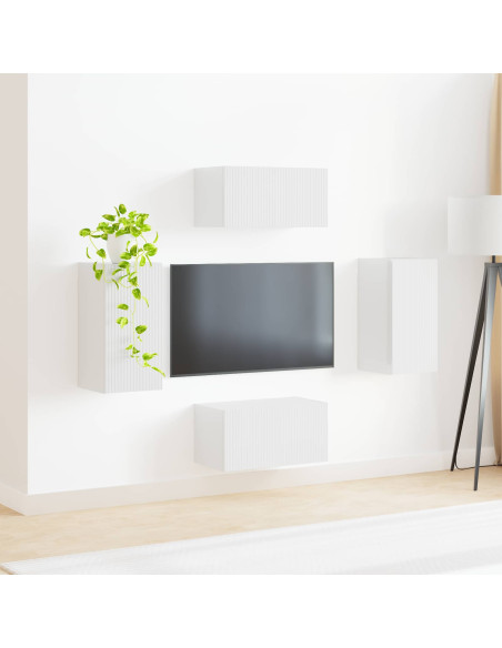 Set mobile TV 4 pcs Bianco Lucido Legno multistrato