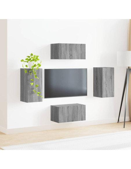 Set mobile TV 4 pcs Grigio Sonoma Legno multistrato