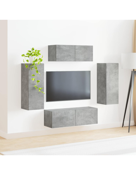 Set mobile TV 4 pcs Grigio cemento Legno multistrato