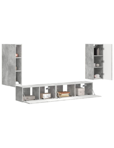 Set mobile TV 4 pcs Grigio cemento Legno multistrato