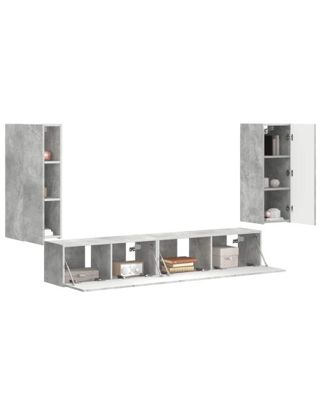 Set mobile TV 4 pcs Grigio cemento Legno multistrato