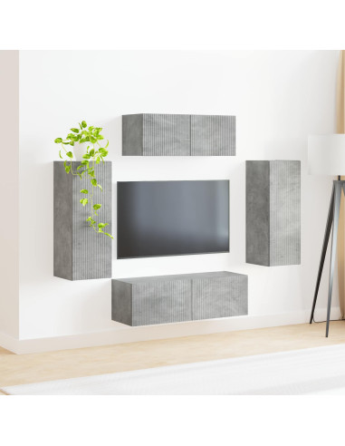 Set mobile TV 4 pcs Grigio cemento Legno multistrato