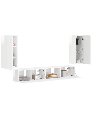 Set mobile TV 4 pcs Bianco Lucido Legno multistrato