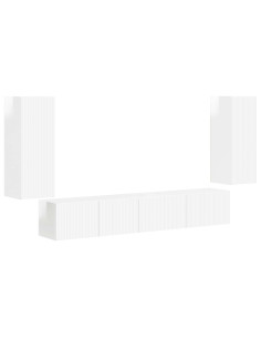 Set mobile TV 4 pcs Bianco Lucido Legno multistrato 2