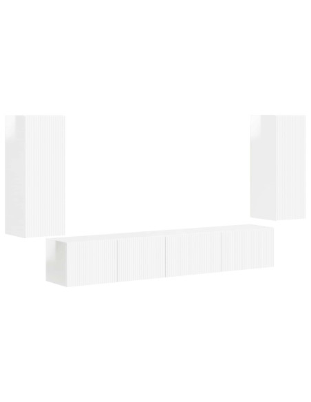 Set mobile TV 4 pcs Bianco Lucido Legno multistrato
