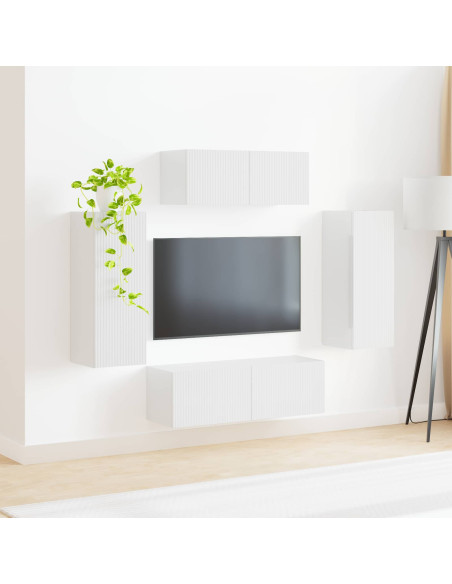 Set mobile TV 4 pcs Bianco Lucido Legno multistrato