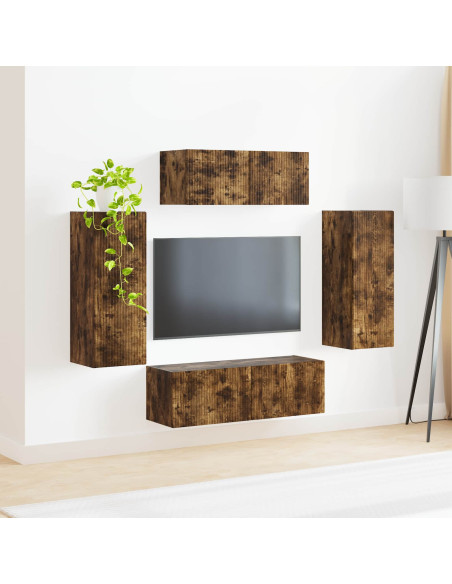 Set mobile TV 4 pcs Rovere fumé Legno multistrato