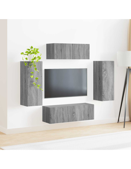 Set mobile TV 4 pcs Grigio Sonoma Legno multistrato
