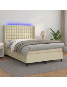 Giroletto a Molle con Materasso e LED Crema 140x200 cm