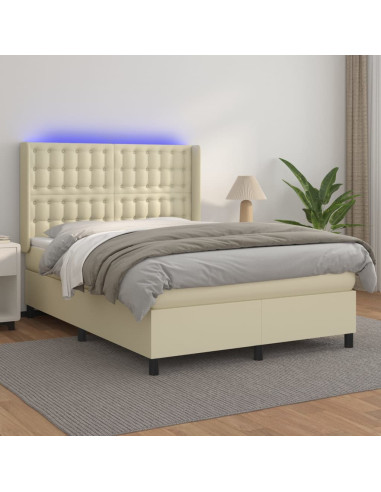 Giroletto a Molle con Materasso e LED Crema 140x200 cm