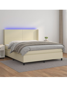 Giroletto a Molle con Materasso e LED Crema 180x200 cm