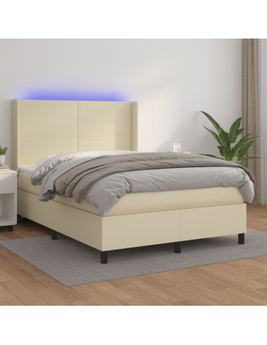 Giroletto a Molle con Materasso e LED Crema 140x200 cm