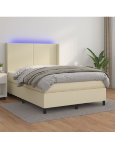 Giroletto a Molle con Materasso e LED Crema 140x190 cm