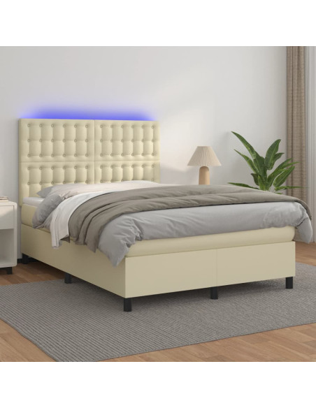 Giroletto a Molle con Materasso e LED Crema 140x190 cm