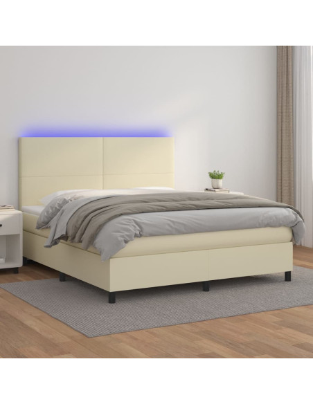 Giroletto a Molle con Materasso e LED Crema 180x200 cm