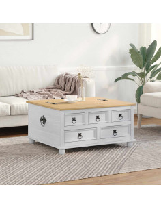 storage box con cassetto Bianco 90 x 78 x 45 cm Pino massello