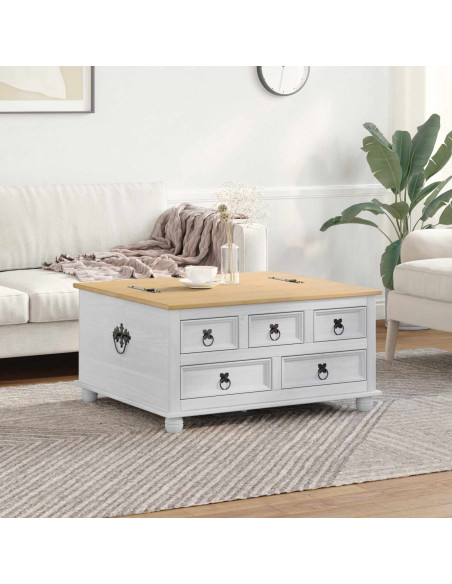 storage box con cassetto Bianco 90 x 78 x 45 cm Pino massello