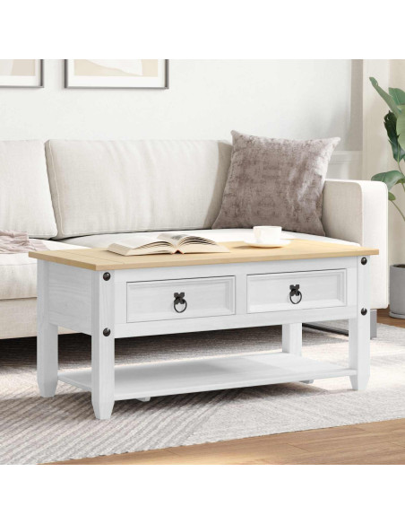 Tavolino da salotto Bianco 100 x 48 x 45 cm Pino massello