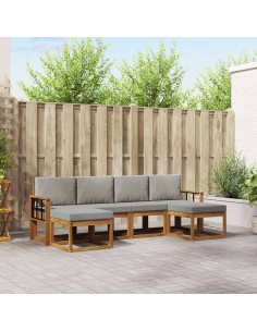 Set di divani da esterno 6 pcs Grigio Naturale e Chiaro