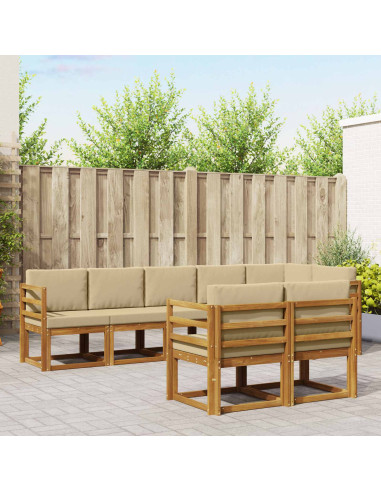 Set di divani da esterno con cuscino 8 pcs Naturale e Beige