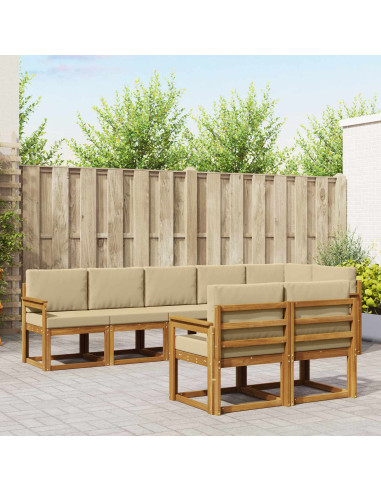 Set di divani da esterno con cuscino 8 pcs Naturale e Beige