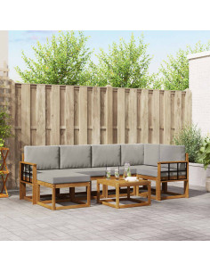 Set di divani da esterno 7 pcs Grigio Naturale e Chiaro