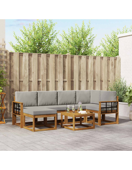 Set di divani da esterno 7 pcs Grigio Naturale e Chiaro