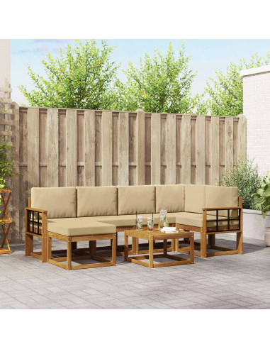 Set di divani da esterno con cuscino 7 pcs Naturale e Beige