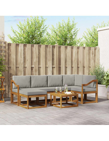 Set di divani da esterno 7 pcs Grigio Naturale e Chiaro