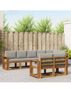 Set di divani da esterno 8 pcs Grigio Naturale e Chiaro