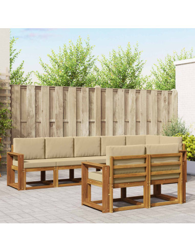 Set di divani da esterno con cuscino 8 pcs Naturale e Beige