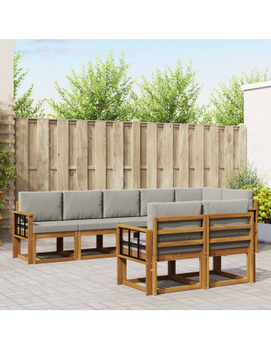 Set di divani da esterno 8 pcs Grigio Naturale e Chiaro