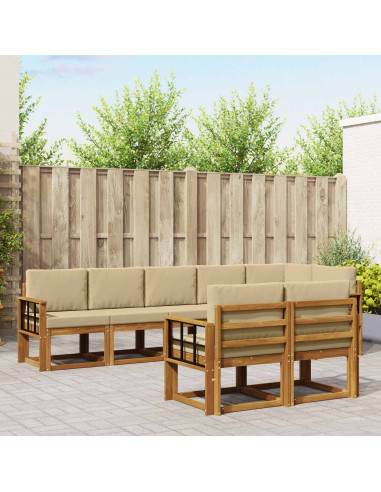 Set di divani da esterno con cuscino 8 pcs Naturale e Beige