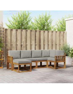 Set di divani da esterno 6 pcs Grigio Naturale e Chiaro