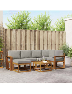 Set di divani da esterno 7 pcs Grigio Naturale e Chiaro