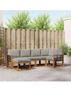 Set di divani da esterno 6 pcs Grigio Naturale e Chiaro